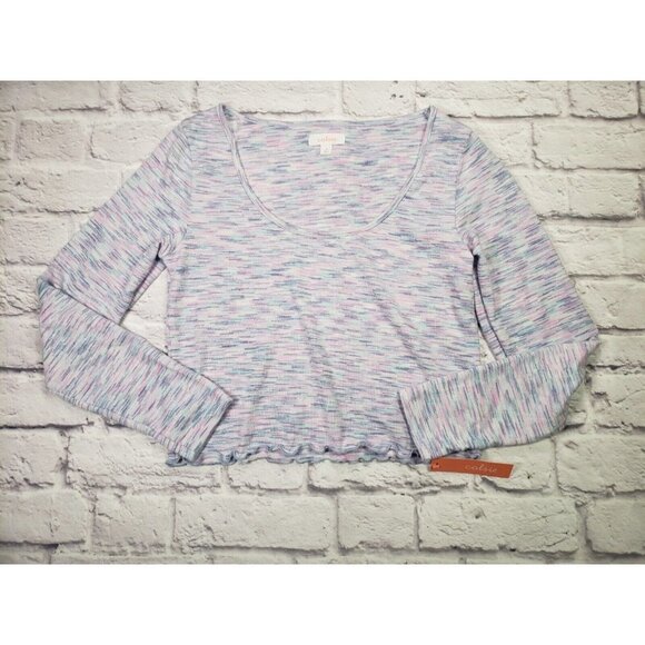 Colsie Women's Multi-Color Stripe Size Medium Lettuce Edge Long-Sleeve T-Shirt - Picture 1 of 7